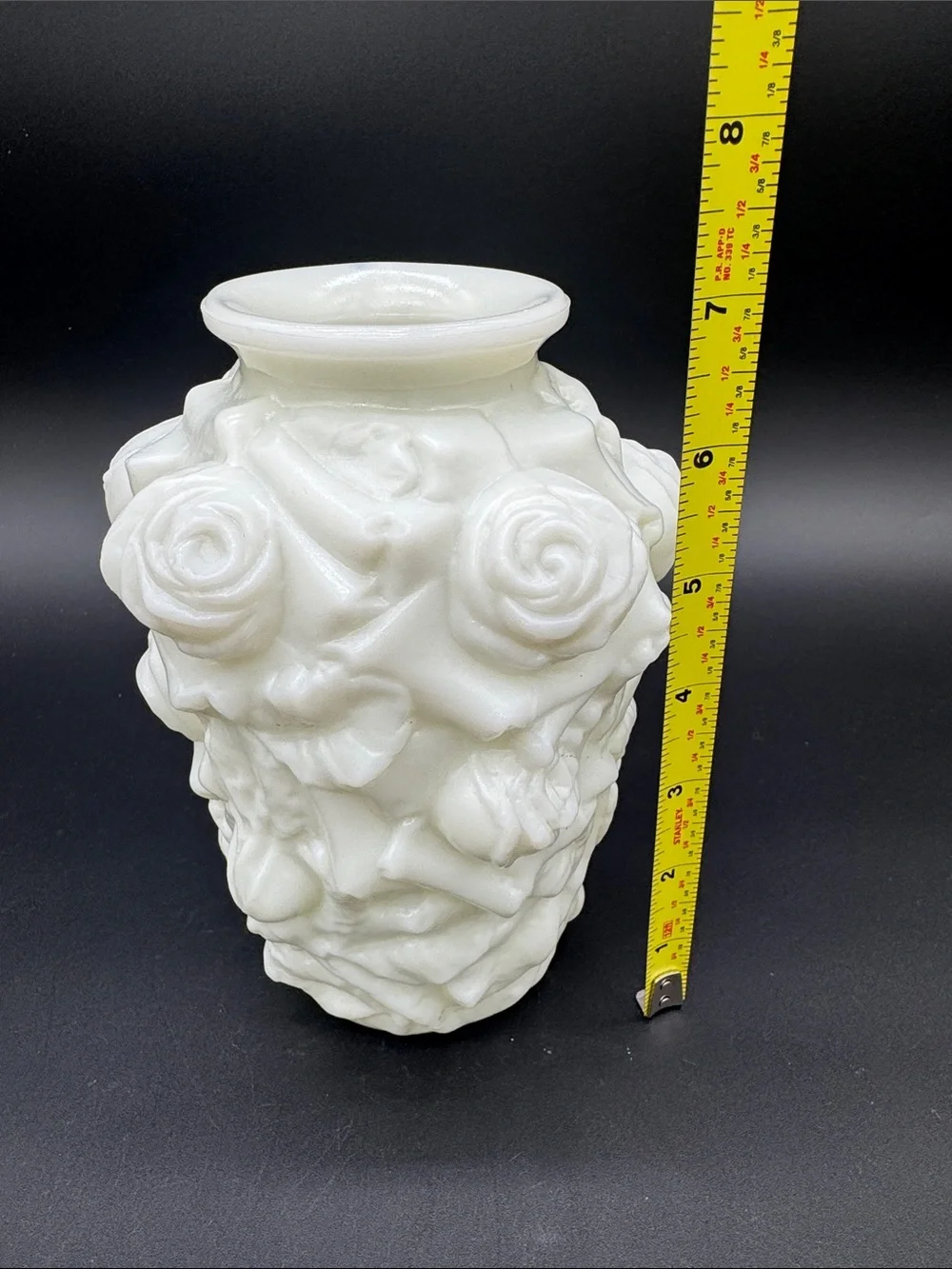 Vintage Gaudy Rose Lancaster White Milk Glass Vase 7 inch